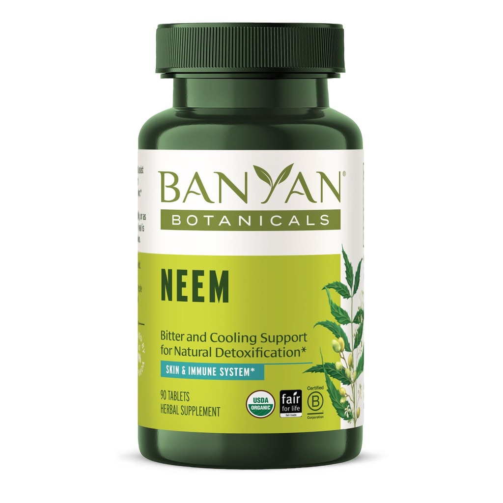 Banyan Botanicals Neem Tablets – Organic Neem Leaf (Azadirachta Indica) – Podpira naravno razstrupljanje, zdravo kožo in imuno zdravje* – 90 Tablet – Ne-GMO Trajno vir Vegana