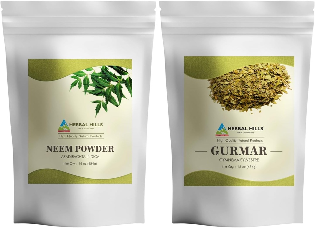 HERBAL HILLS Neem Leaf Powder in Gurmar Powder Gymnema Sylvestre Pack po 2 Combo