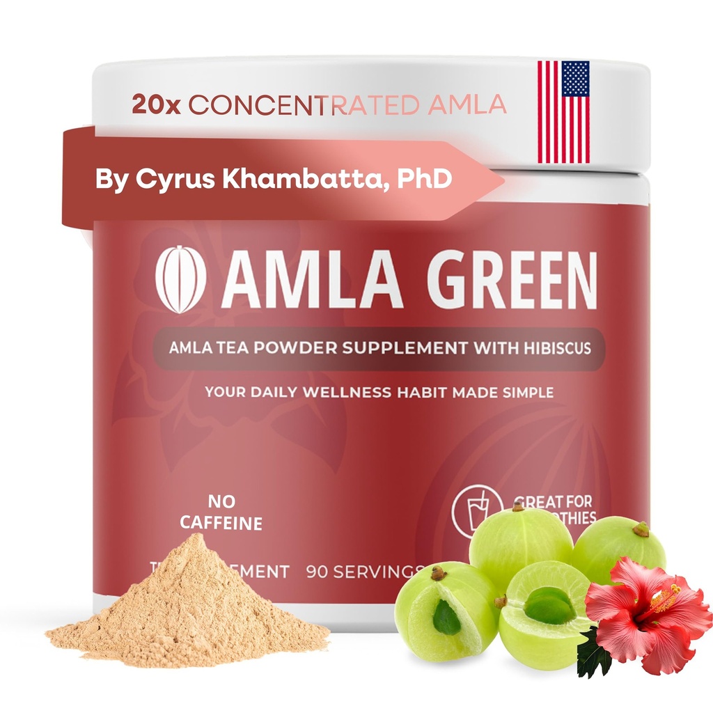 Amla Powder & Green Tea Superfood Supplement with Hibiscus, 20x Ultra Concentrated Amla, Antioksidant Podpora, Izdelano z Oolong čaj in indijskih kosmulje, Organic, Vegan, Hibiscus, 90 Serving