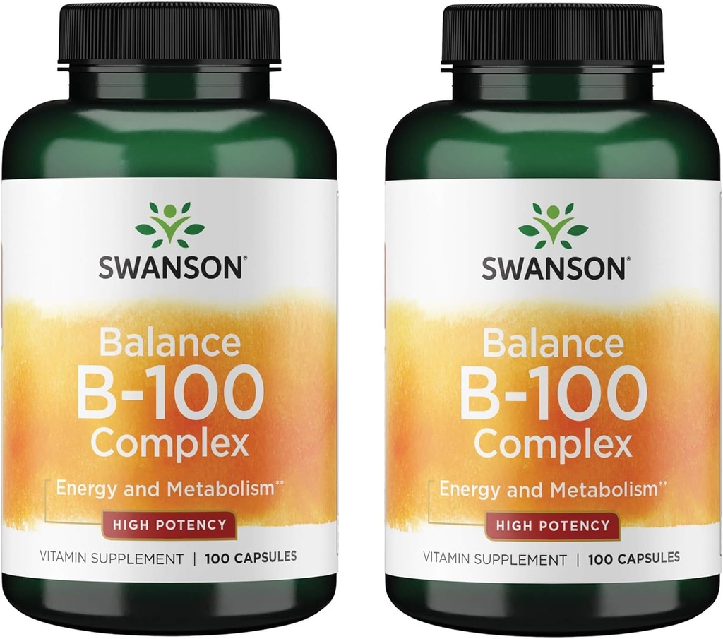 Swanson Vitamin B-100 - Vitamin dodatek Spodbujanje energije in metabolizem podpora - Visoka jakost Formula Podpira zdravje srca, zdravje možganov in živčnost - (100 kapsul) (2 paket)