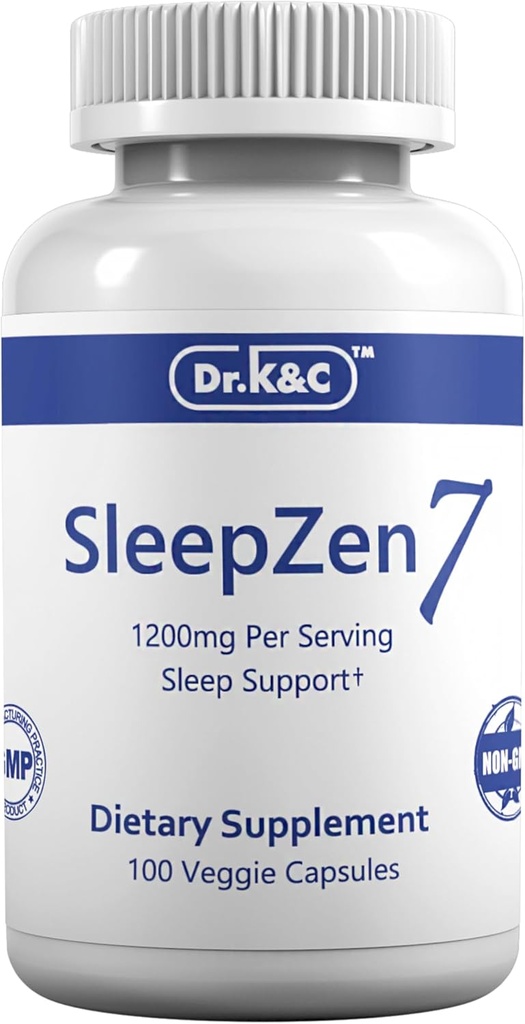 Dr.K&C SleepZen7 Sleep Supplement – Vsa naravna botanična rastlina Izvira 1200 mg 100 Veggie Kapsule Sleep Support Organic Tart Cherry Valerian Root Extract No Filler Non GSO