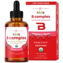 NutraChamps Vitamin B kompleks za otroke, B1, B2, B3, B6, B7, B9 in Metil B12, Otroci B kompleksne tekoče kapljice dodatek, Energija, Fokus, Presnova, Naravni Berry, 120 Serving, 4 Mesec dobave