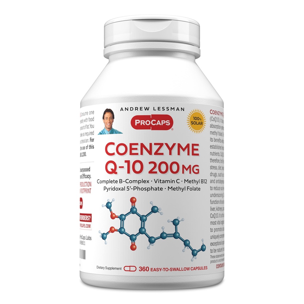 ANDREW LESSMAN Koencim Q-10 200 mg 360 Kapsule - bistvene za proizvodnjo energije in Optimum ključne funkcije organov, antioksidantna podpora, omamljen z staranjem, Plus B-kompleks. Kapsule zlahka pogoltnete