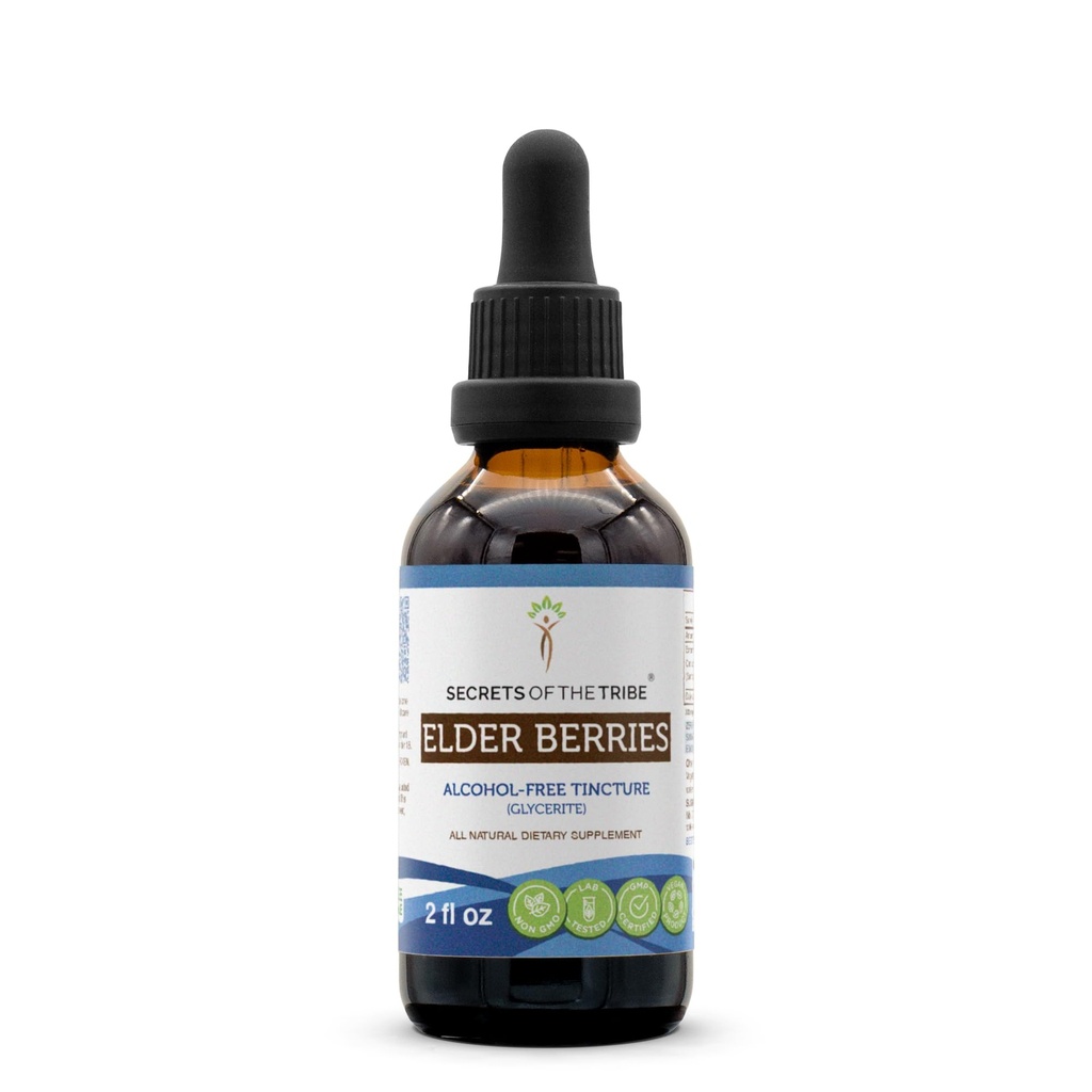 Skrivnosti plemenskih starejših jagod brez alkohola Tinkture (Glycerit) 678 mg Starejše jagode (Sambucus Nigra) Posušene Berry (2 Fl Oz) Imunska podpora dodatek