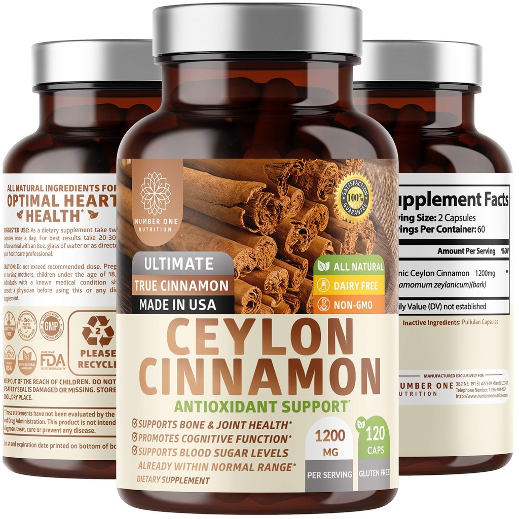 N1N Premium Cinnamon 1200mg [100% organski Cinnamon] Naravni dodatek za podporo zdrave Cirkulacije, Možgani in skupno funkcijo,120 Caps