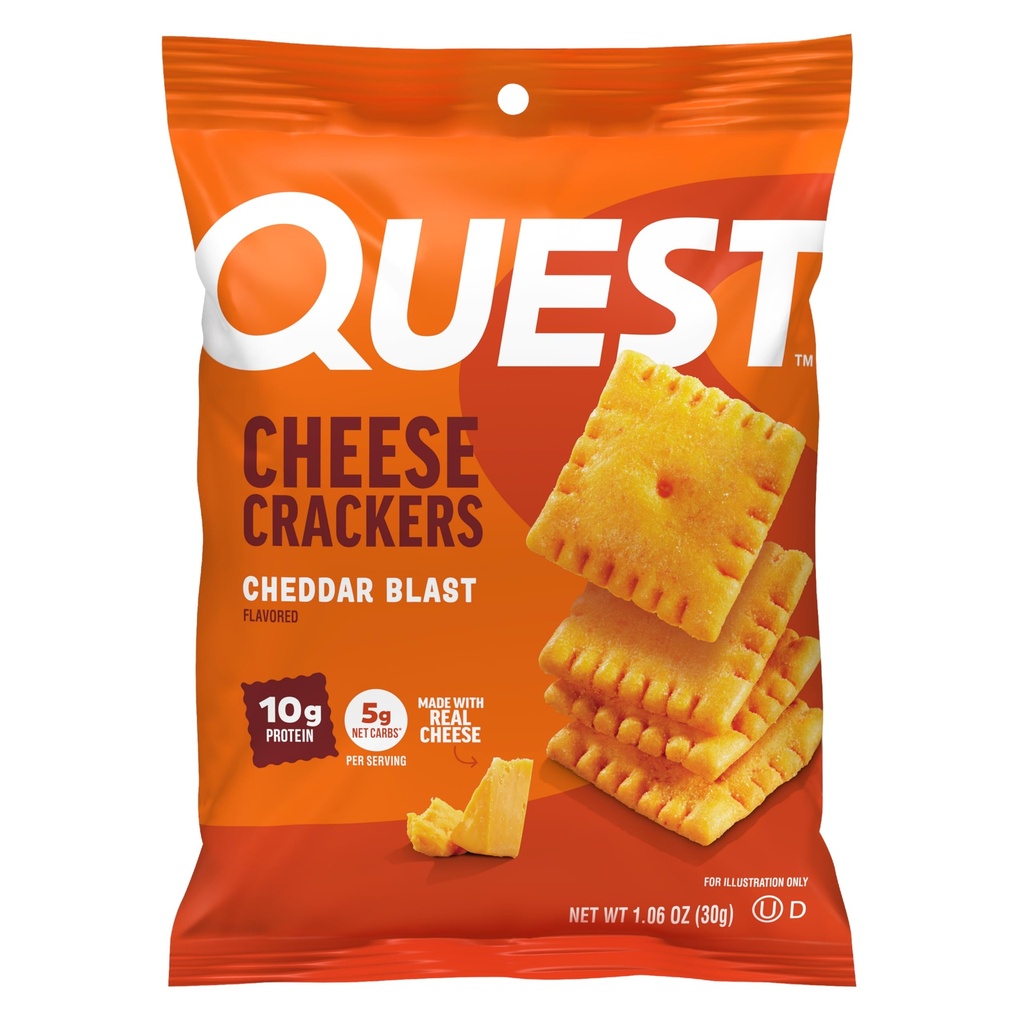 Quest Nutrition Sir Crackers, Cheddar Blast, 10g proteini, 5g neto ogljikovi hidrati, 1g sladkor, izdelan iz pravega sira, 12 pakiranj (1,06 oz vrečke)