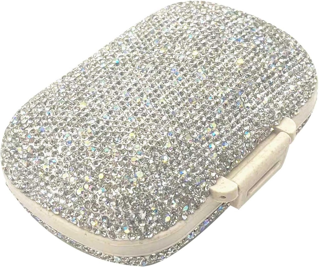 Bling Diamond tablete Organizator z 8 Kompartmenti,Daily Travel Portable Pill Primer dvojnih Rhinestone tablete Box za vitamin / Cod Jetra Oil Medicine Kit (Srebro)