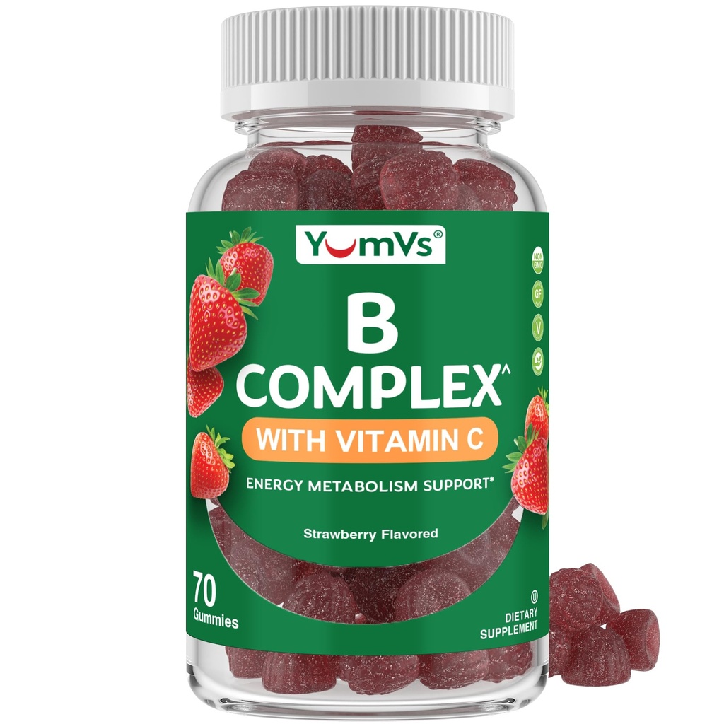B Complex Gumies z vitaminom C – odlično degustacijo 1 na dan Energy & živčni sistem Podpora za odrasle – Vegan, Košir, Non-GMO Vitamin B Complex Gumies z B12, B6, Niacin & Folna kislina – 70 Count