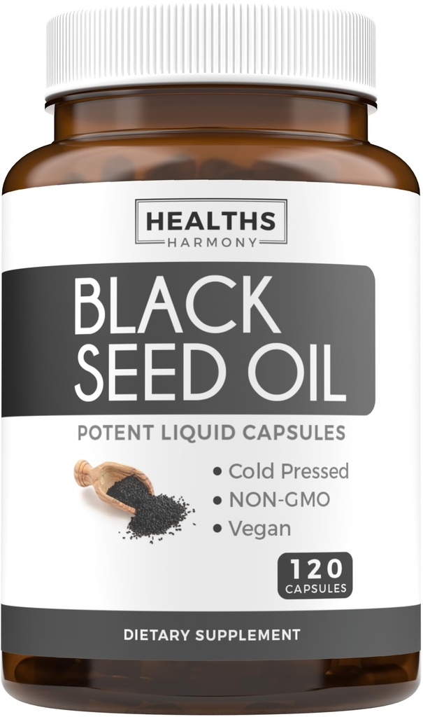 Olje črnega semena - 120 softgel kapsul Zdravje kože (Nen-GMO & Vegan) Hladno Presed Nigella Sativa Producira čisto črno Cumin Seme olje z vitaminom E - 500mg vsak, 1000mg Na 2 kapsuli Serviranje