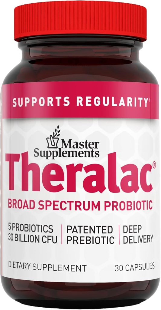Master Supplements Theralac - 30 kapsul - multitrain probiotik za optimalno zdravje črevesja + plin in napenjanje Relief - Gluten Free - 30 servivov