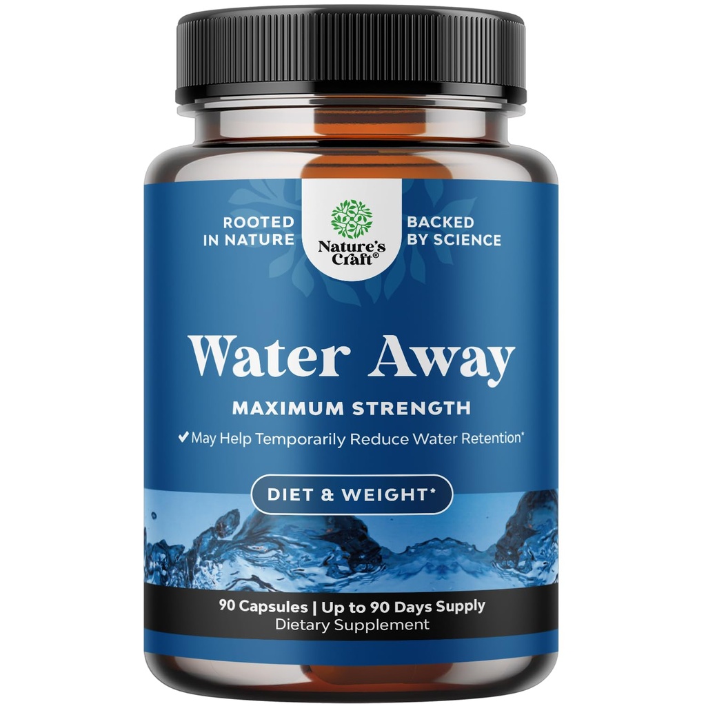 Vodni Away Herbal Diuretic tablete Visoka moč - Retencija tekočine dodatek z Dandelion list ekstrakt & zeleni čaj za napihnjenost pomoč za ženske in moške - kapsule za noge in noge otekanje - 90 Count