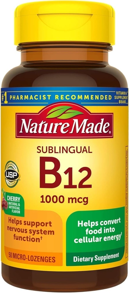 Narava podjezična Vitamin B12 1000 mcg Mikro-Lozenges, 50 Štetje za metabolično zdravje