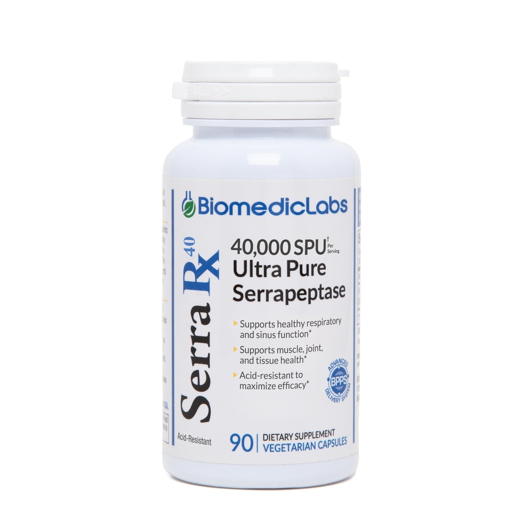 Serra-RX 40.000 SPU serrapeptaza - kislo odporna proti proteolitičnemu sistemskemu encimu, ne-GMO, brez glutena, veganske, 90 Veg kapsule