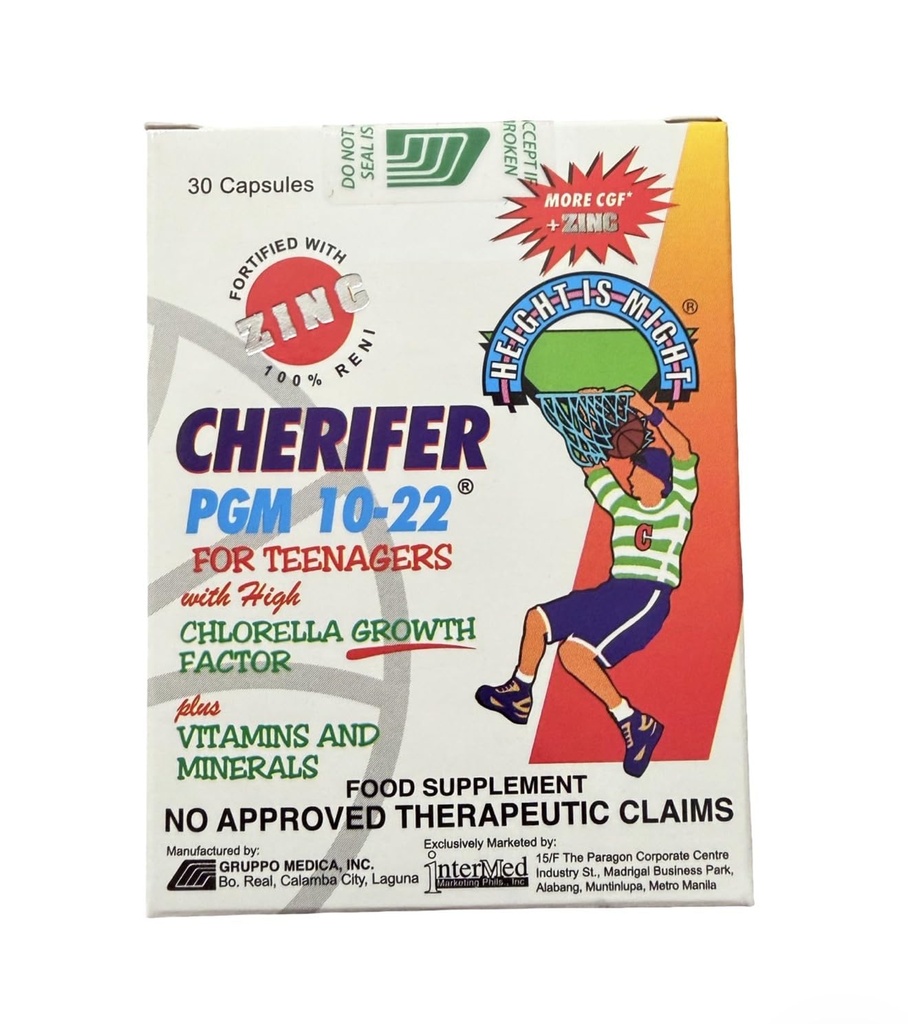 Cherifer PGM 10-22 Kapsule z cinkom za najstnike z rastnim faktorjem klorele in 30 kapsulami taurina