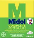 Midol Complete Caffeine Free Caplets 24ct: Midol Complete Caffeine Free Menstrual Pain Relief Caplets z acetataminofen, Zagotavlja glavobol Relief in obdobje Cramps Relief, 24 Število