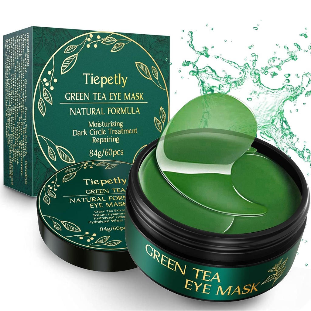 Tiepetly pod očmi maske s kolagenom, zeleni čaj oči obliži za temne kroge in Puffiness, Hidrating, proti gubam, 60 kosov