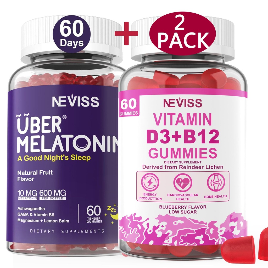 NEVIS Melatonin + vitamin D3 & B12 Gumies, Vegan, 2+2=4 Pakiranje