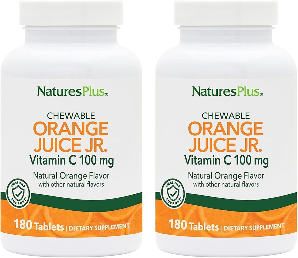 NaturesPlus Orange Juice ml. - Pakiranje 2, 180 žvečljivih tablet - 100 mg Vitamin C - vegetarijansko, Gluten brezplačno - 360 skupno serviranje