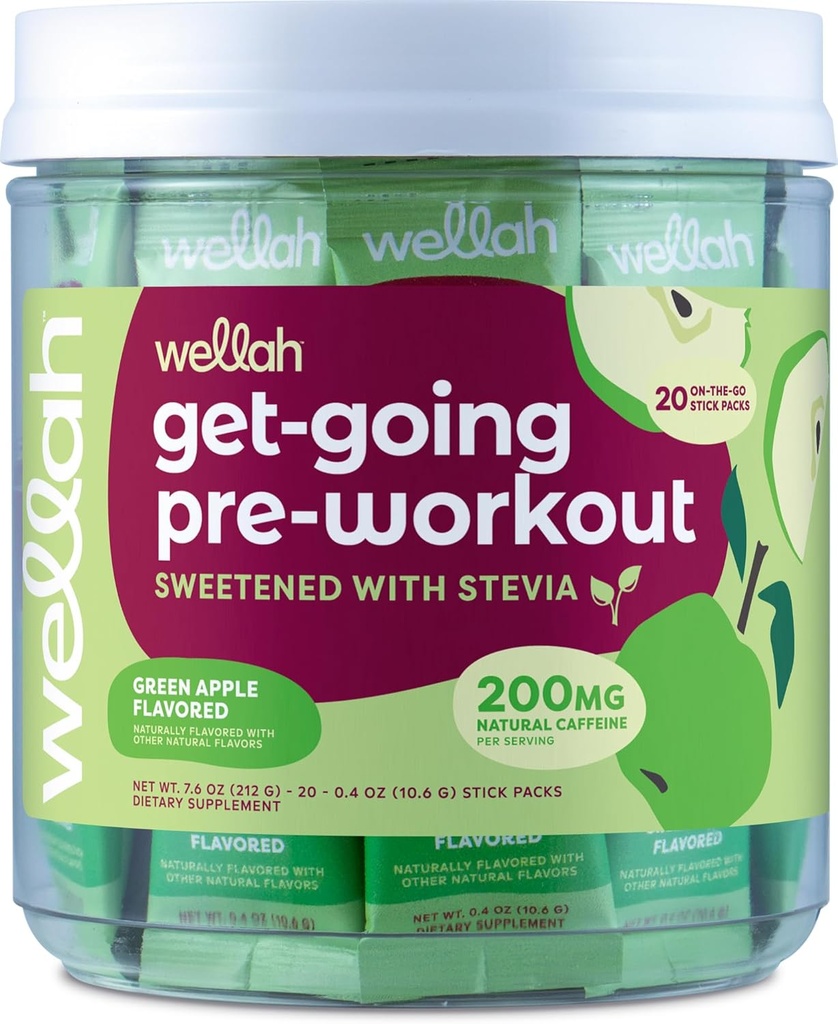 Wellah Get-Going Green Apple arome Pred-workout Stickpacks (20 Serving)