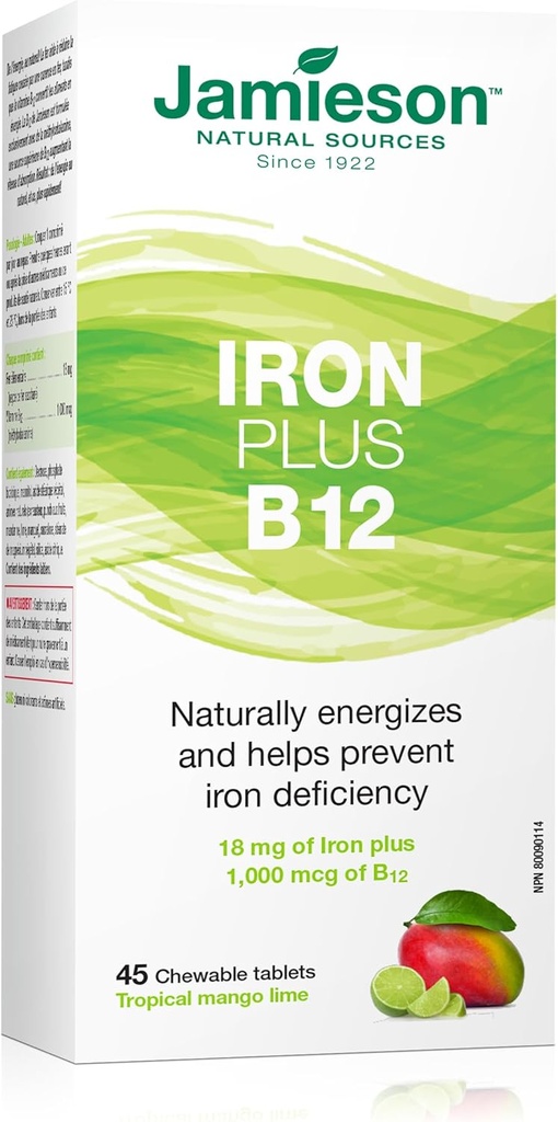 Jamieson Iron + Vitamin B12, 45 žvečljivih tablet