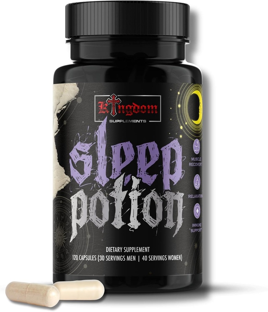 Spanje Potion, Melatonin-free Sleep Support Kapsule 120 Count, Magnezijev Glicinat L-Theanin Cinkov glicin Kamilica Jujube Semena Lemon Balm, 30 do 40 Serving, Gluten Free