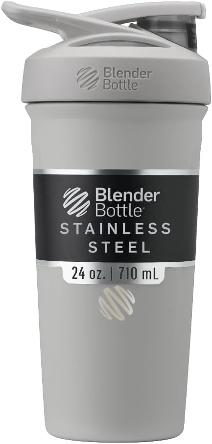 BlenderBottle Sport Insulated Stainless Shaker Steklenica z žico Whisk, 24-ounce, Grey – Beljakovine Shake & Hidracija za športnike & Fitness Enthusiasts, enostavno mešanje, ohranja pijače hladno, zaklenjeno Lid