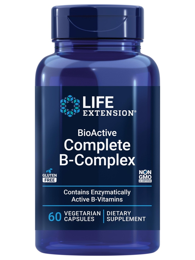 Life Extension BioActive Complex, Heart, Brain and Nerve Podpora, Zdrava energija, Presnova, Popolna B Complex, 60 Vegetarijanske kapsule