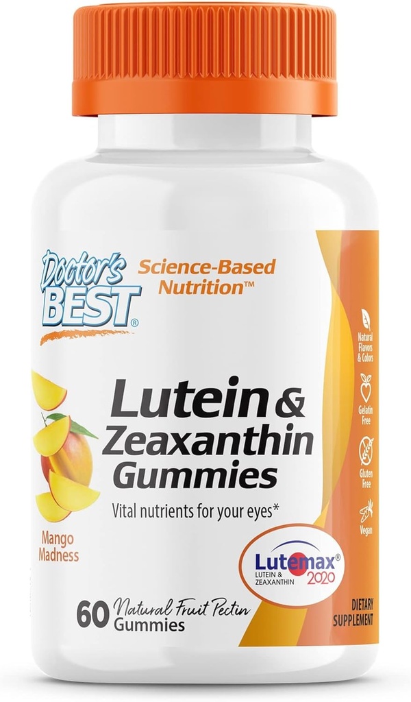Zdravnik je BEST Lutein Gummies z Lutemax 2020, 60 Ct, Žvečljivi naravni očesni dodatek, Marigold Lutein, Zeaksantin, Eye Health & Macular Support, Non-GMO, Naravni sadni pektin, Vegan