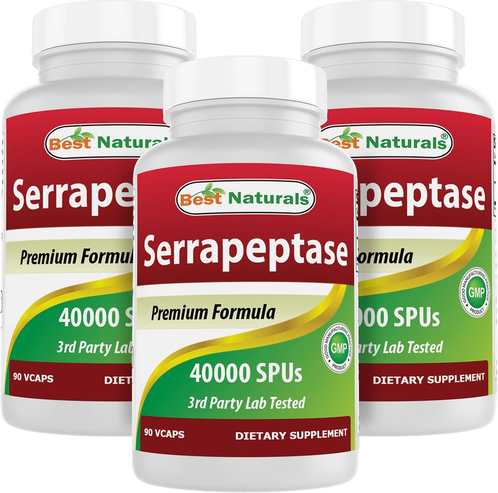 Najboljši naravni Serrapeptase 40000 SPU 90 Vcaps (90 število (Pack 3))