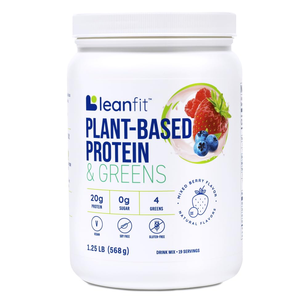LeanFit na osnovi beljakovin & zelenih, naravna jagoda, 20g beljakovin, 19 serviranja, 1,25 Pound tub