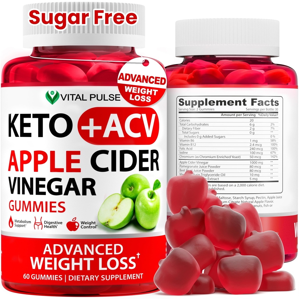 Keto ACV Gumies Napredno hujšanje - Sugar Free ACV Keto Gumies - Gummy dodatek za ženske in moške - Detox - Apple Cider Vinegar - Apple Flavor