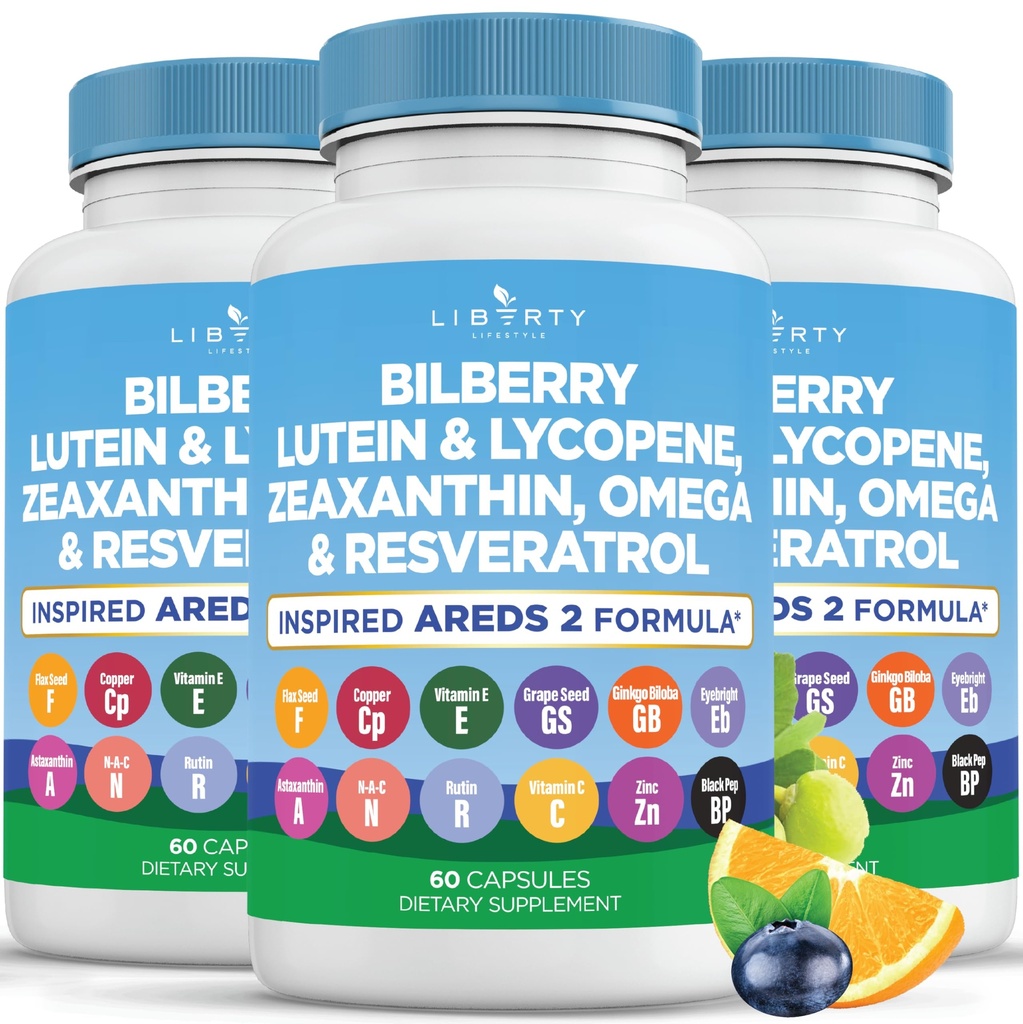 Eye Health Vitamini z borovnico, Lutein & Zeaksantin, likopen, Resveratrol, izvleček grozdnega semena Astaksantin- AREDS 2- 180 Kapsule