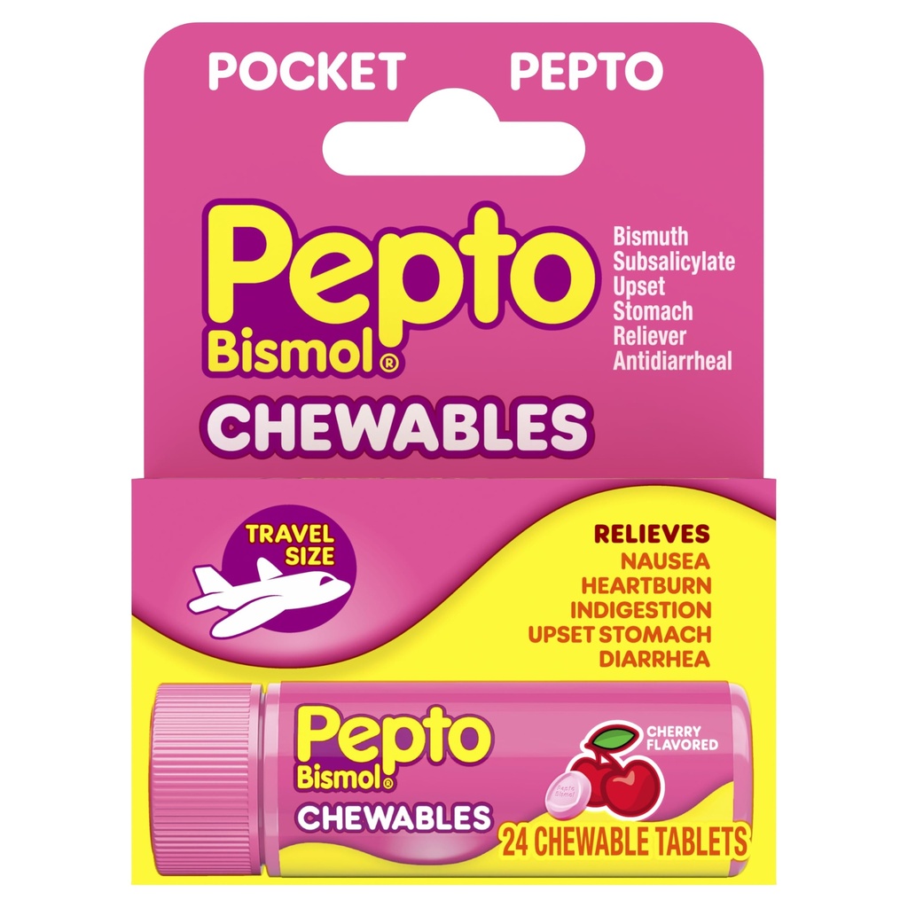 Pepto Bismol Žepna žvečljiva tableta za slabost, zgago, prebavne motnje, razdražljivo želodec in drisko - 5 hitro lajšanje simptomov, češnjeva aroma 24 ā