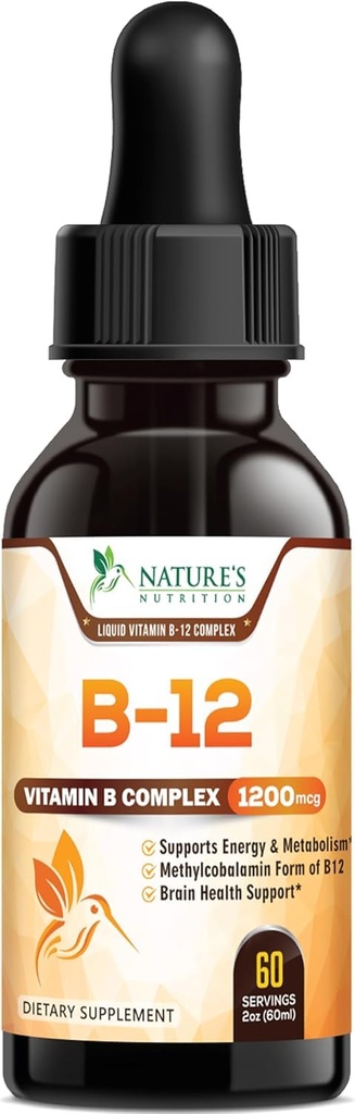 B-12 Kapljice vitaminske energije (metilkobalamin) Extra Strength Super B Complex - Podjezična B12 Tekoča za imuno podporo, zdravje srca in celično energijo podpora, Raspberry Flamored - 2 Fl Oz