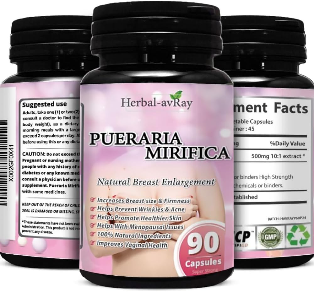 Pueraria Mirifica Kapsule - naravne tablete za povečanje prsi za ženske - tablete za povečanje prsi - rast dojk, vaginalno zdravje, menopavza Relief, zdravje kože in las - 90 veganskih kapsul