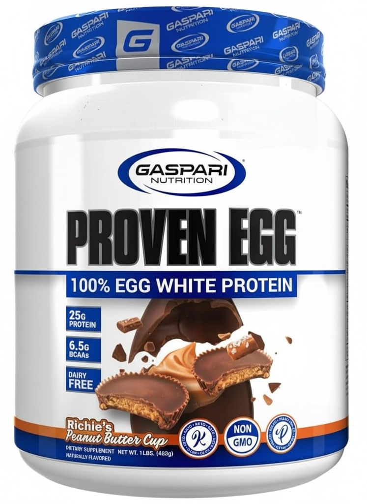 Gaspari Nutrition Provans Jajce, 100% Beljakovine, 25g Beljakovine, Keto prijazno, Brez mleka, Brez laktoze, Brez soje (1lb, arašidovo maslo)