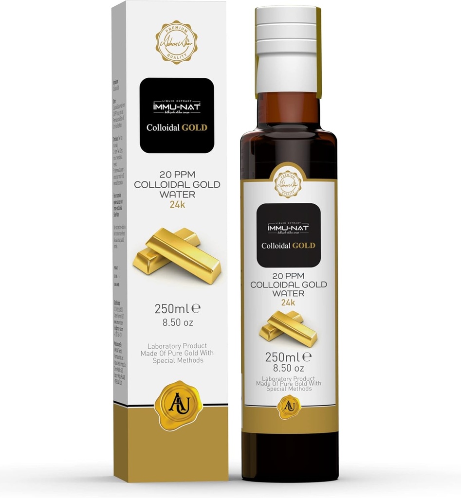Koloidna zlata voda 24K Čista tekoča 20PPM (8.5oz) Mineralna dopolnila za izboljšano kognitivno funkcijo, fokus, ustvarjalnost, mirnost, pomoč pri spanju - Pineal Gland Dekalcifikacija