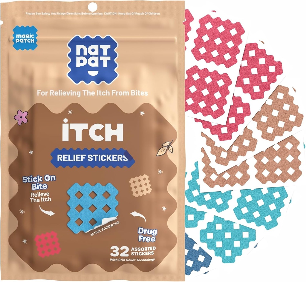 NATPAT Magic Patch Srbečica Relief Nalepke - Insect Bite Patch za komarji, Ticks, Midges, Sandflies, in Bed Bug Bites - Buzzpatch - 32 Count