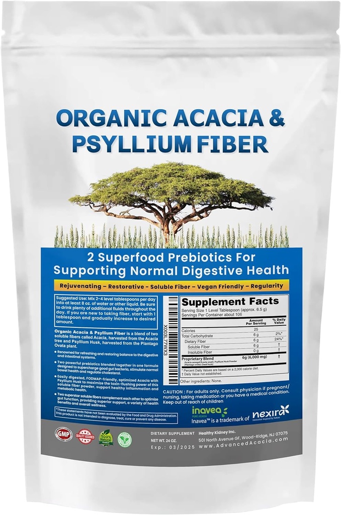 Acacia & Psyllium Husk Fiber Powder 2 Organic Soluble Fiber Prebavni Gut Nutrients. Organski Psylium Husk & Organic Acacia Powder IBS, Leaky Gut 1,5 Ibs (24oz)
