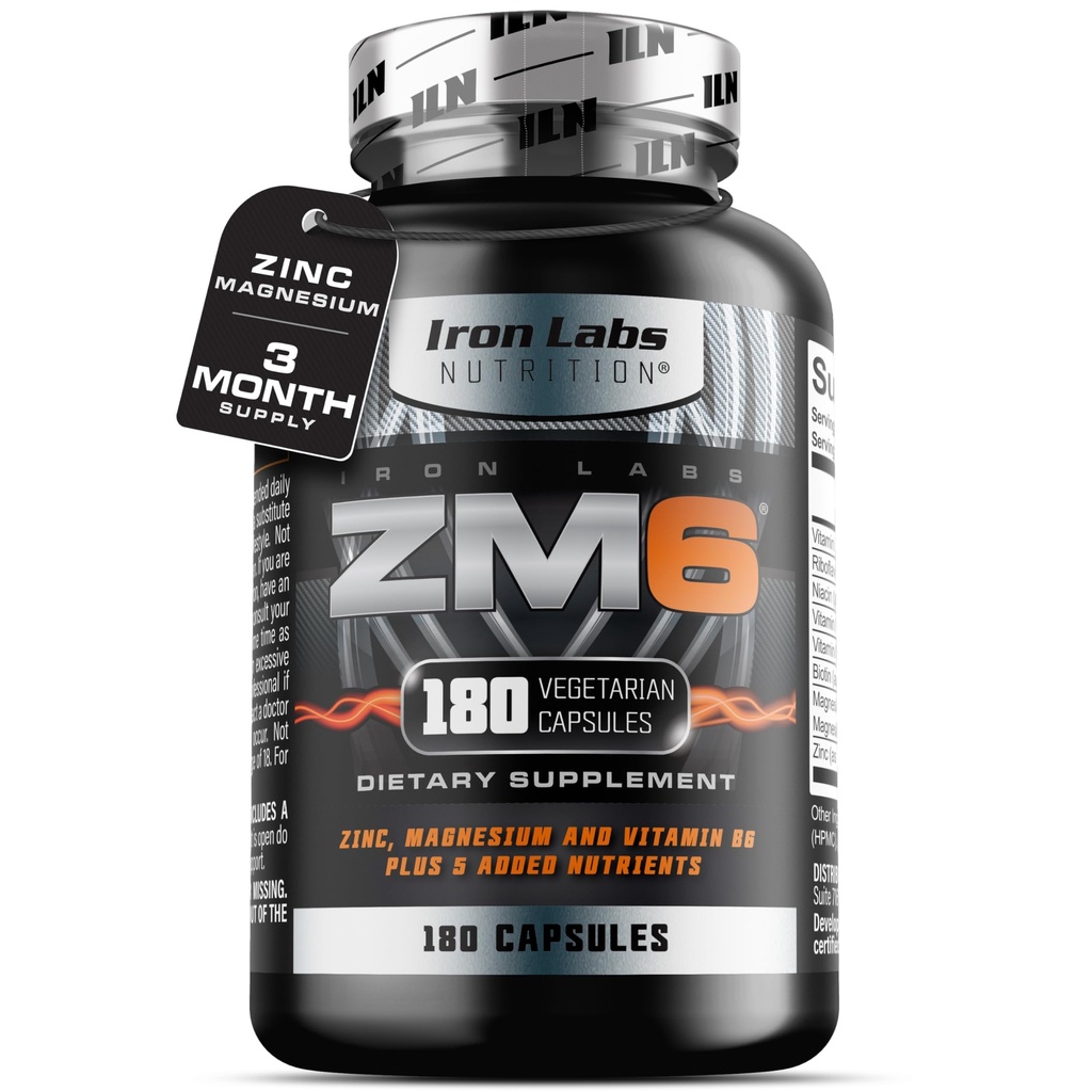 Iron Labs ZM6 – 3 Mesec dobave – cink Magnezij Aspartat dodatek – 180 Vegetarijanske kapsule – magnezij in cink Dodatki za moške in ženske