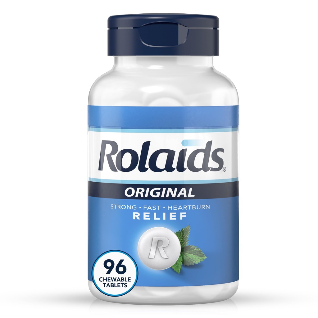 Rolaids Original Moč Antacid, 96 Žvečljive tablete, okus mete, Original Moč Zgaga Relief