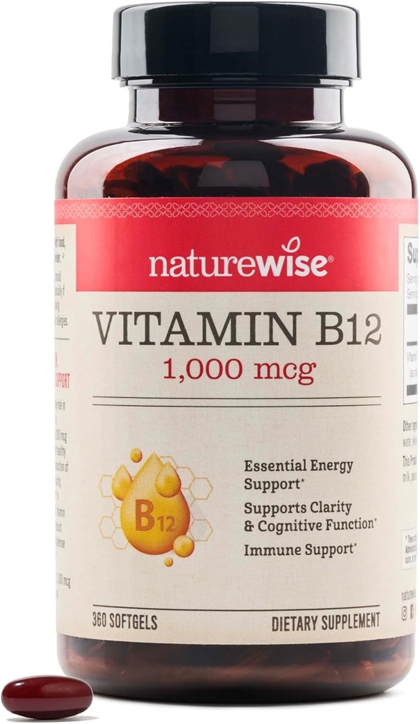 NatureWise Vitamin B12 1000 μg - prehranska dopolnila za podporo energijski presnovi, mentalna jasnost, zdravje živčnega sistema - Easy-to-Swallow, Soy & Gluten-free, Non-GMO - 360 Count[1-Leto dobave]