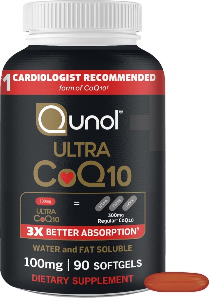 Qunol Ultra CoQ10 100mg Softgels- 3x boljša absorpcija, Antioksidant za zdravje srca in proizvodnjo energije, koencim Q10 Vitamini in dodatki, 3 Mesec dobave, 90 Število