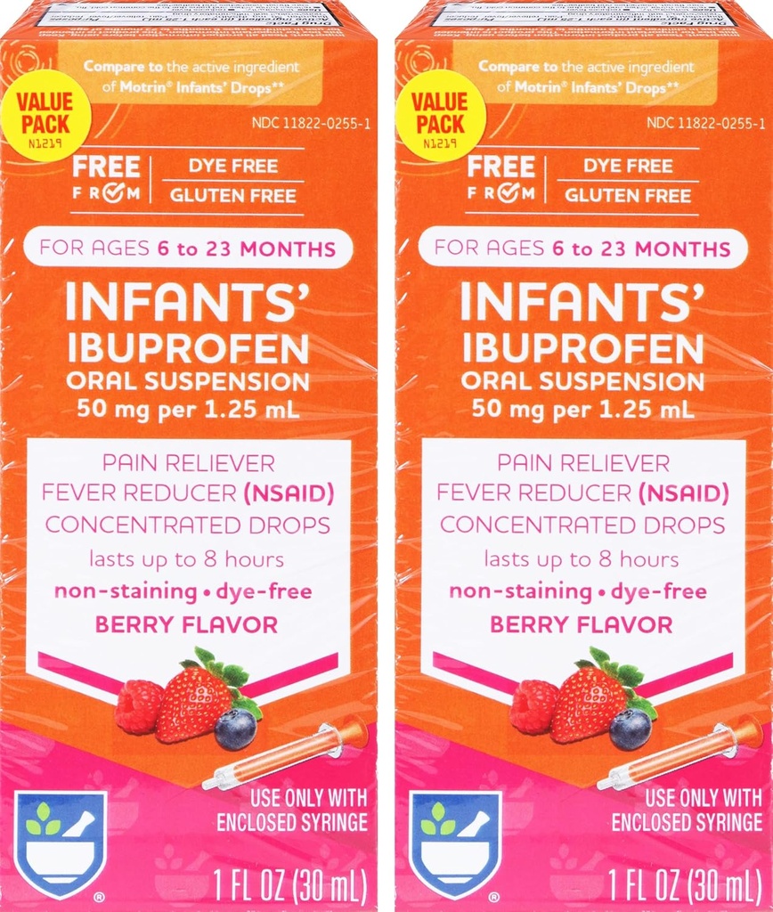 Rite Aid Dojenčki Dye-free Ibuprofen kapljice, Berry Flavor, 50 mg - 2 Value Pack 