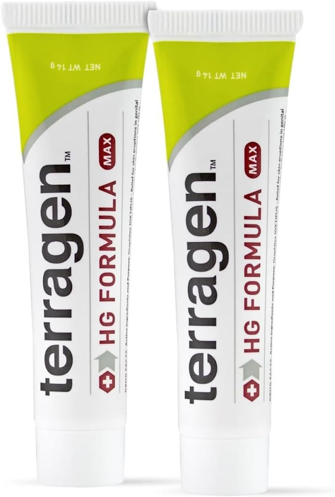 Terragen HG Formula MAX by terrasil, hitro pomirjujoče naravno zdravljenje krema za genitalni razjede in učinkovito podporo, za moške in ženske (14g 2-Pack)
