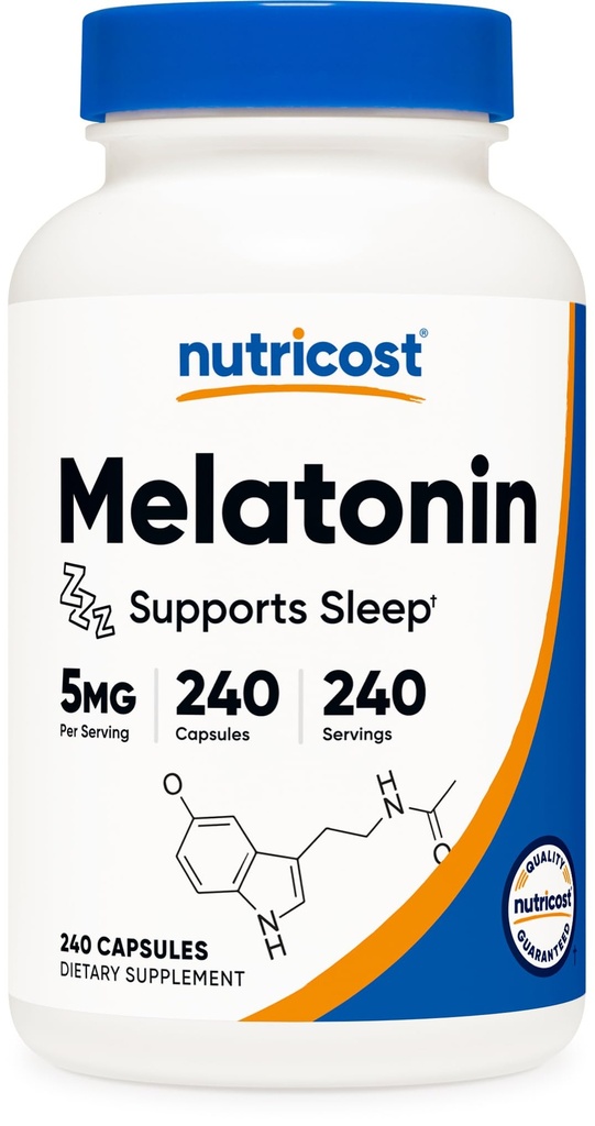 Nutricost Melatonin 5mg, 240 Kapsule - 5mg na postrežbo, brez glutena