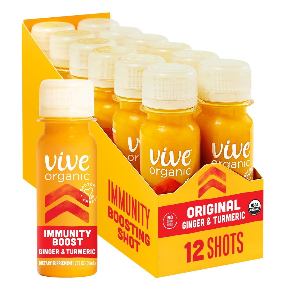 Živa organska podpora Imunia Shot, Hladna ingver, Kurkuma, & Echinacea, Gluten Free, Vegan, Immunity Boost Original, 2 Fl Oz (Pack of 12)