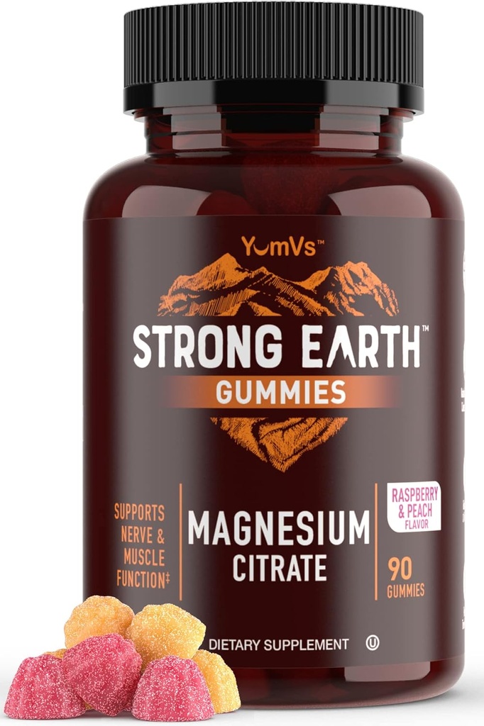Močna Zemlja - Magnezijev Citrat Gumiji za odrasle 250mg (90 Count) - Calm Gumies - Vegan Magnezijev Gumies - Dopolnilo za ženske, moške, najstnike