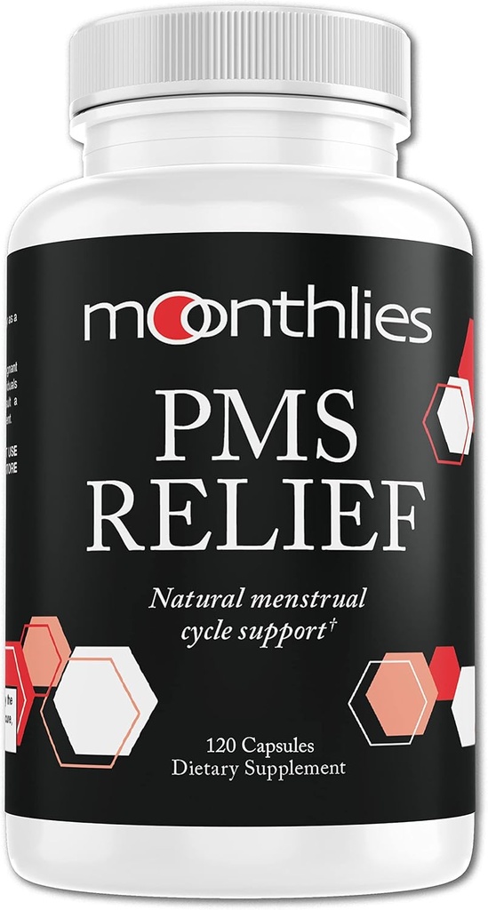 Moonthlies PMS Relief Supplement for Women Menstrual Cycle Support - Naravno ravnovesje Mood Swings, Period Cramps, Napenjanje, utrujenost, zadrževanje vode, PMDD, Perimenopavzae (60 dan dobava 120 kapsul)