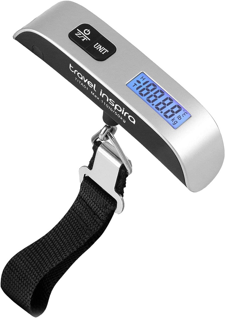 potovalna inspira Prtljaga Scale, Prenosni digitalni visinggage Scale za potovanja, Kovček Teža Scale z gumijasto barvo, 110 Pounds, Baterija vključena